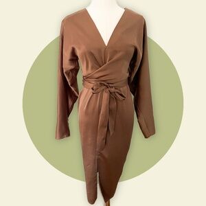ASOS Design Satin Batwing Midi Cocktail Dress in Bronze